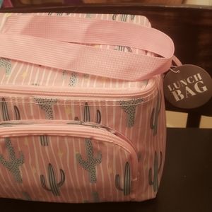 Pink Insulated lunch bag w/ cactus print